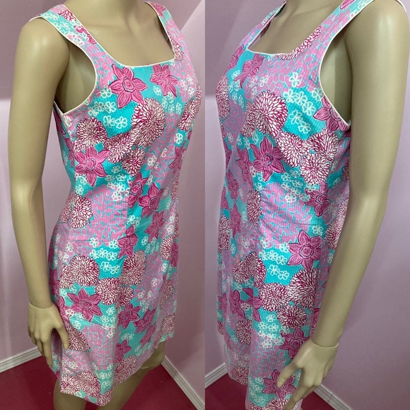Vintage 90s Lilly Pulitzer Blue Dolphin Firecracker Print Shift Dress. Size 4 - Picture 4 of 7